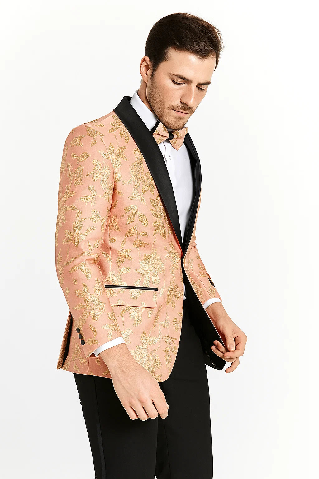 Mens Rose Gold | Blush Floral Paisley Prom Tuxedo Dinner Jacket