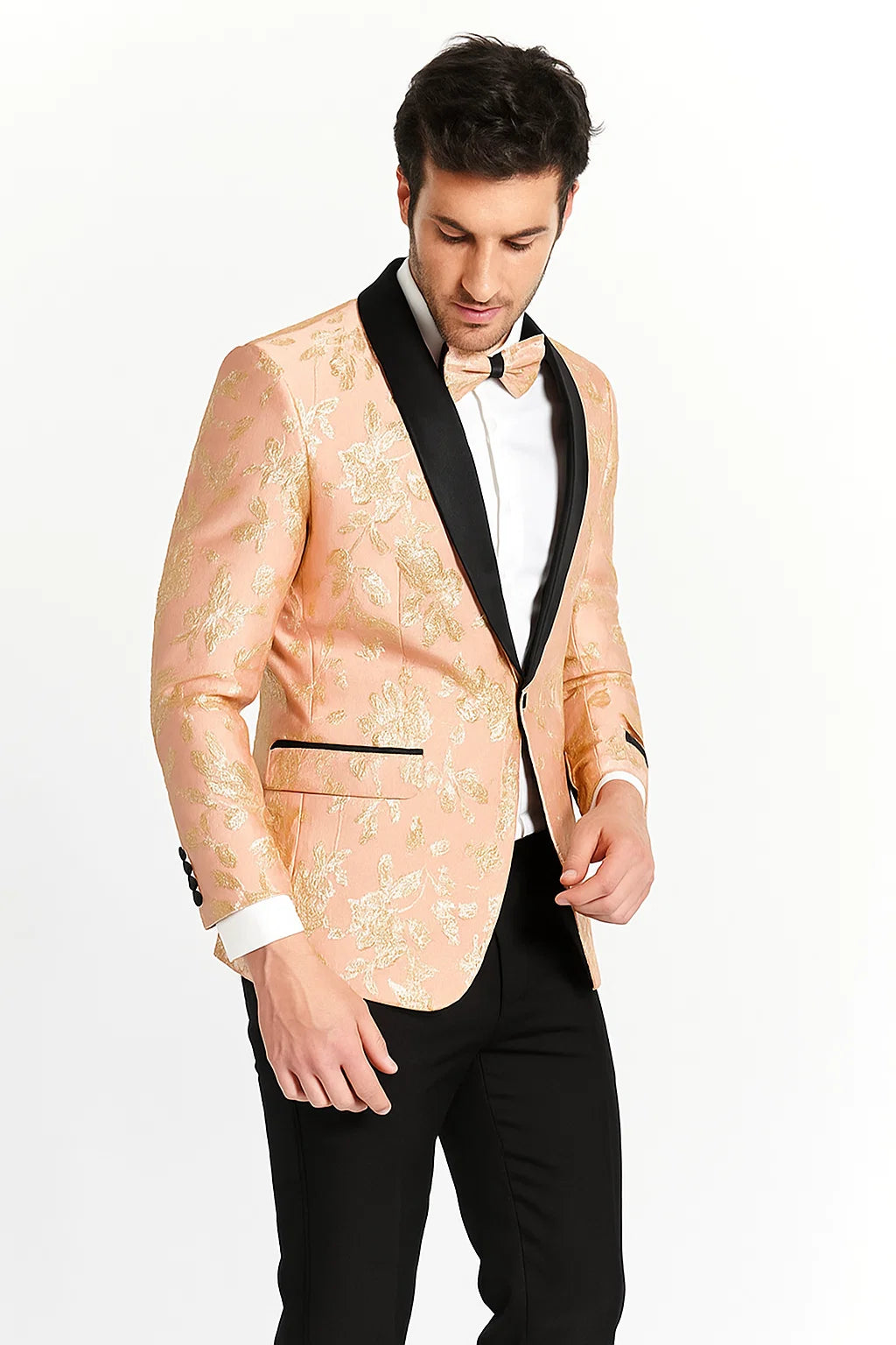 Mens Rose Gold | Blush Floral Paisley Prom Tuxedo Dinner Jacket