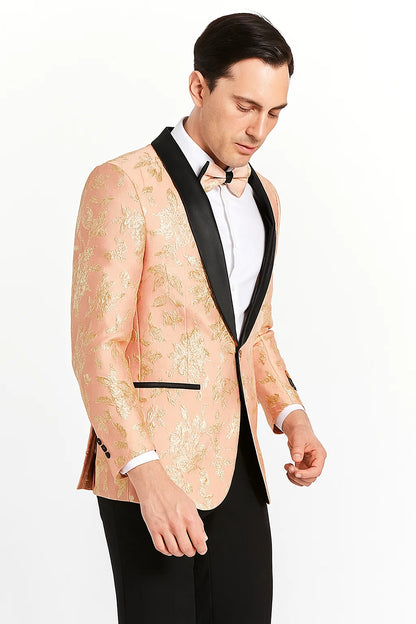 Mens Rose Gold | Blush Floral Paisley Prom Tuxedo Dinner Jacket