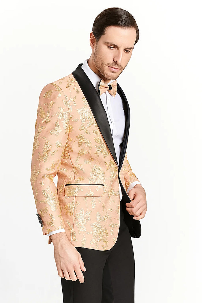 Mens Rose Gold | Blush Floral Paisley Prom Tuxedo Dinner Jacket