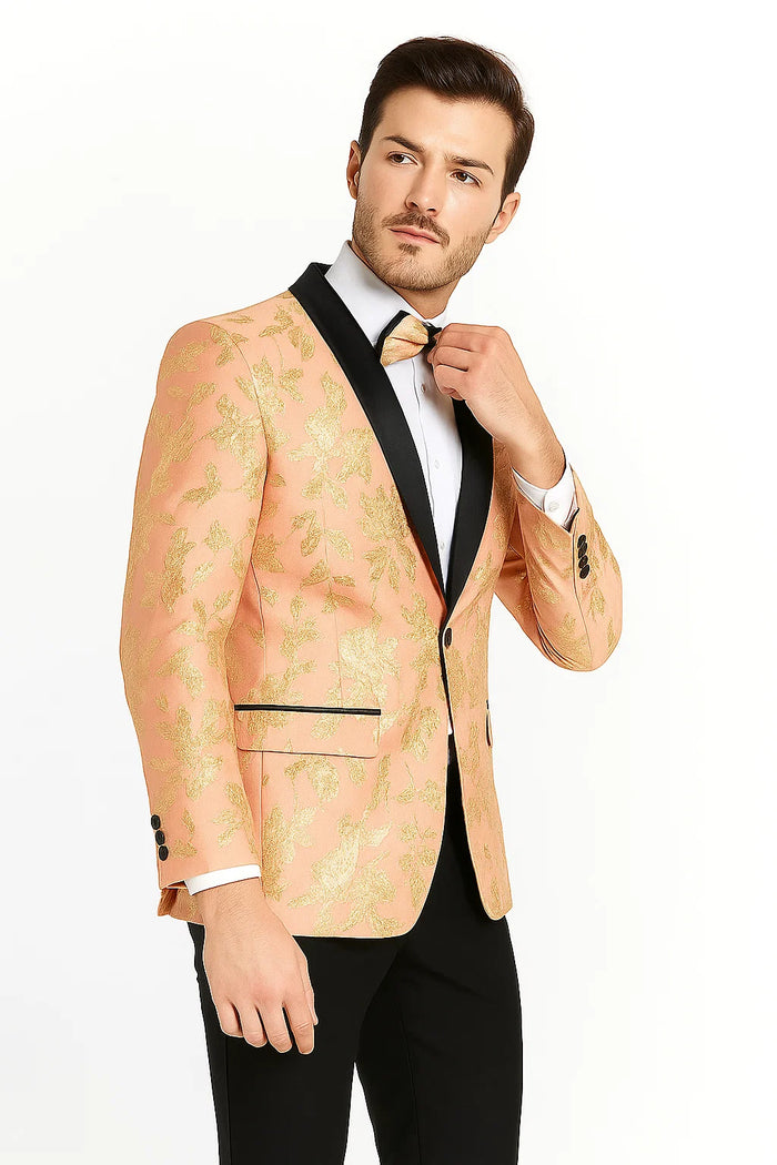 Mens Rose Gold | Blush Floral Paisley Prom Tuxedo Dinner Jacket