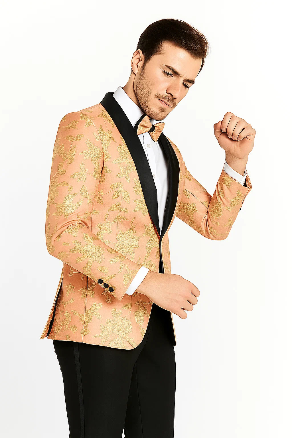 Mens Rose Gold | Blush Floral Paisley Prom Tuxedo Dinner Jacket