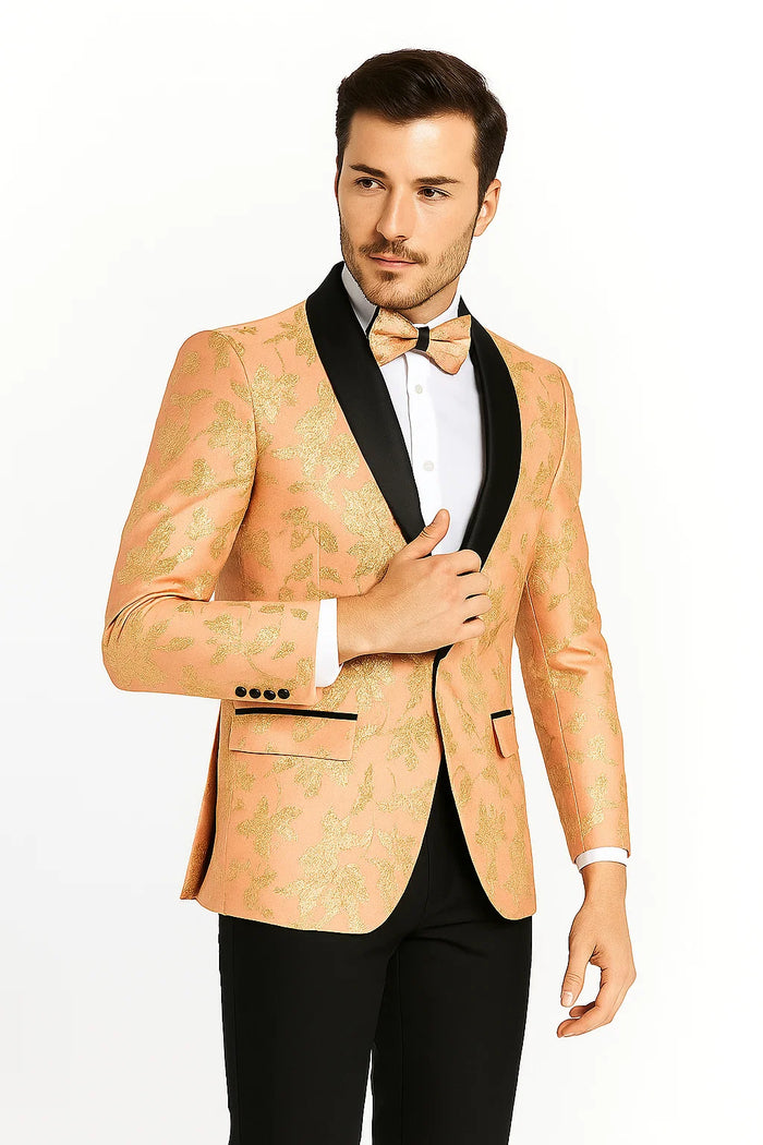 Mens Rose Gold | Blush Floral Paisley Prom Tuxedo Dinner Jacket