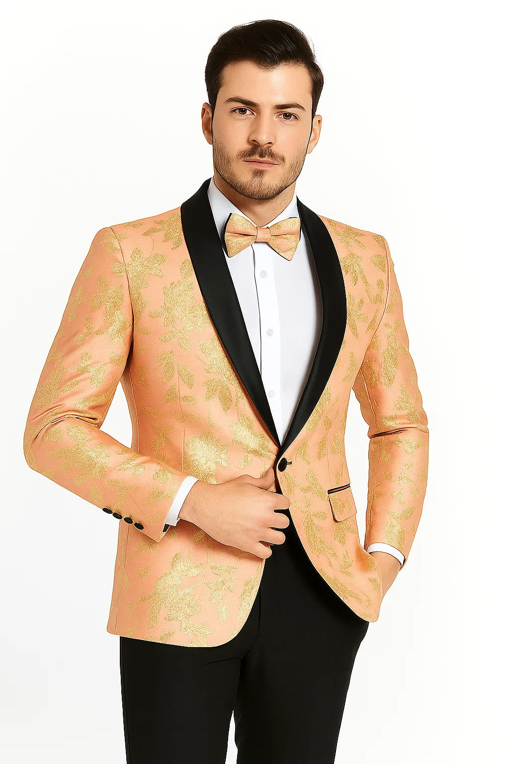 Mens Rose Gold | Blush Floral Paisley Prom Tuxedo Dinner Jacket