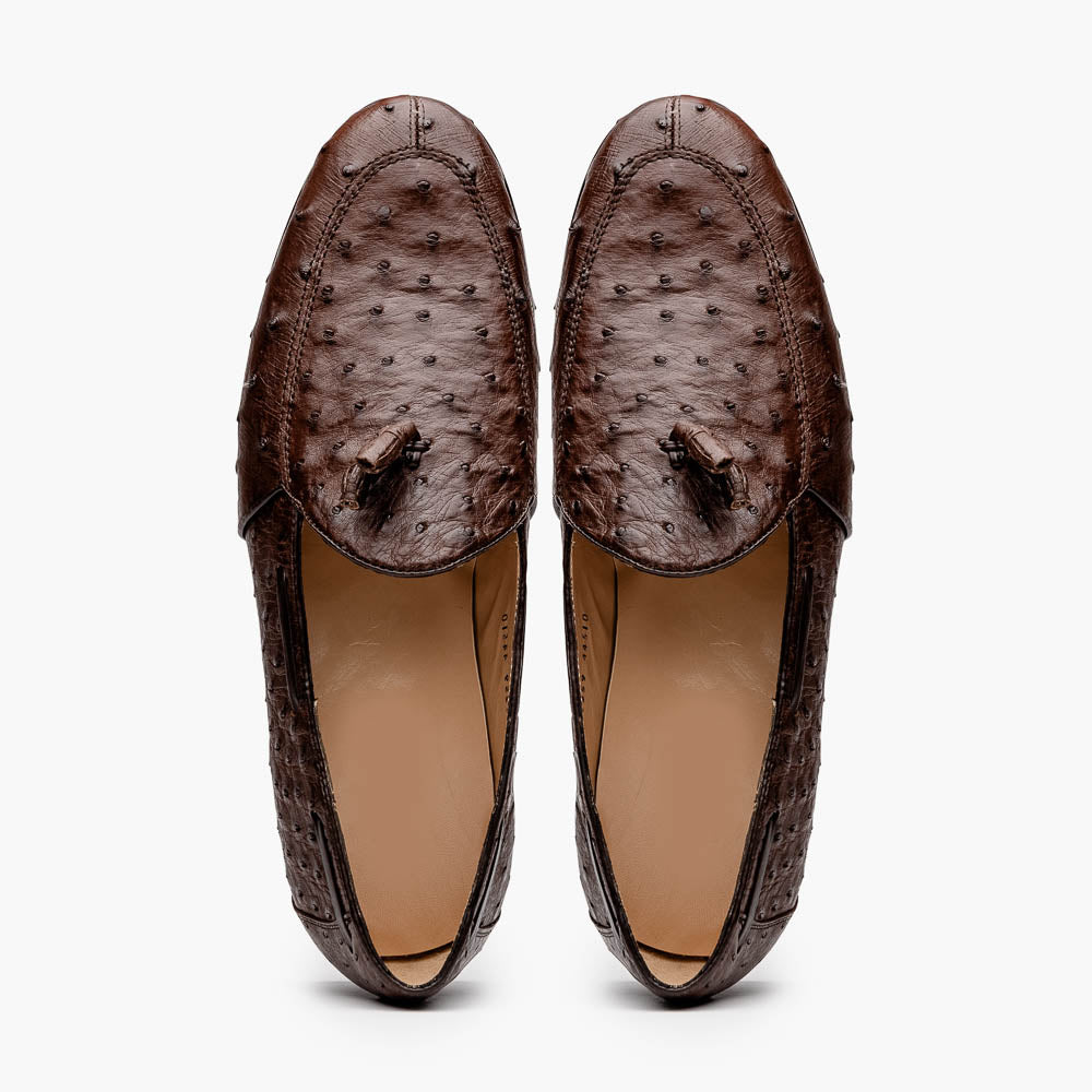 Marco Di Milano Aubiere Brown Ostrich Quill Tassel Loafers
