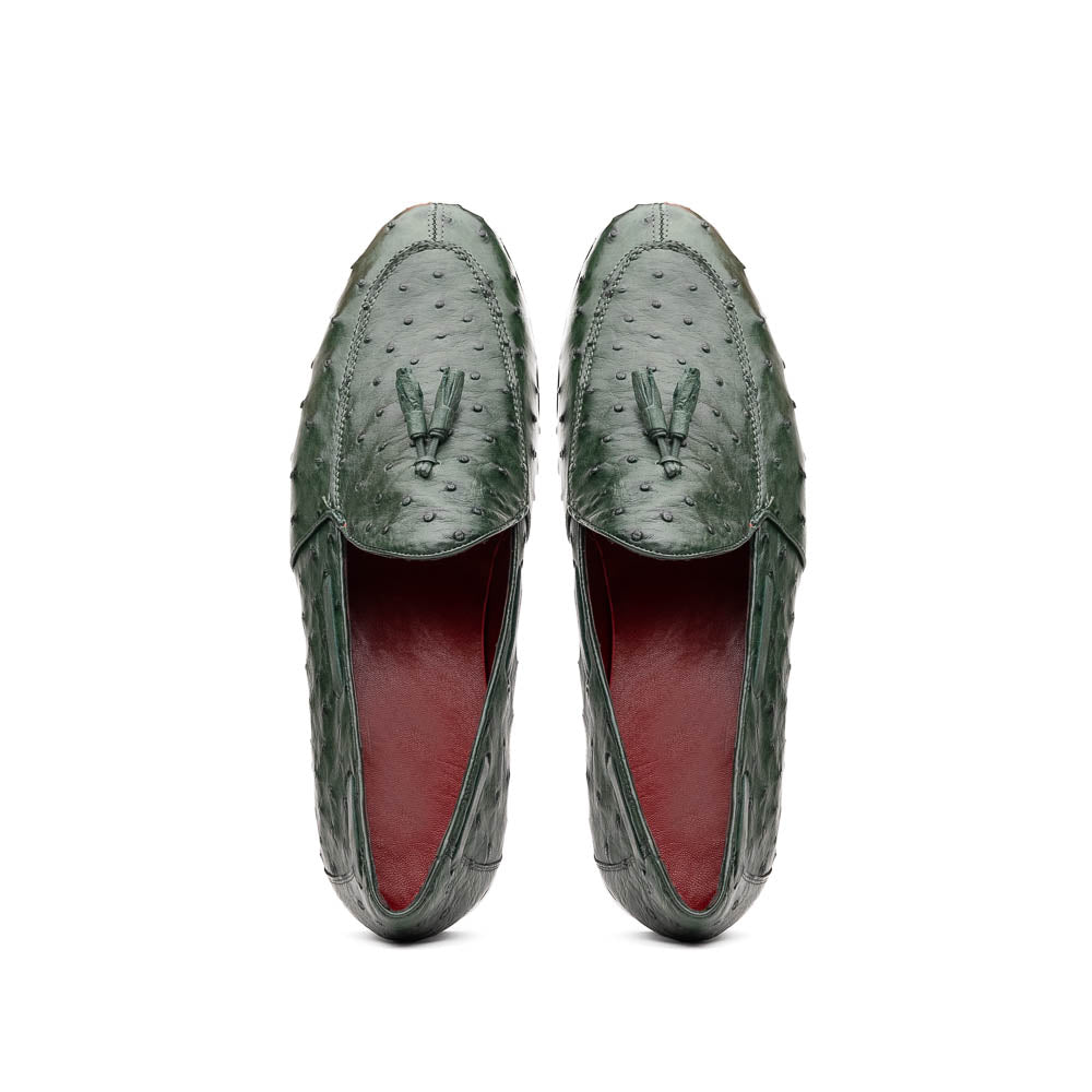 Marco Di Milano Aubiere Green Ostrich Quill Tassel Loafers