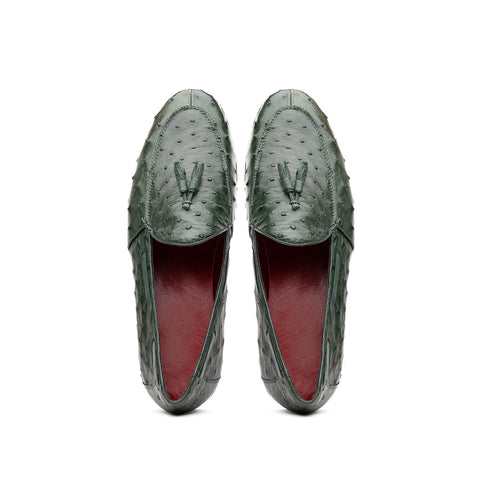Marco Di Milano Aubiere Green Ostrich Quill Tassel Loafers
