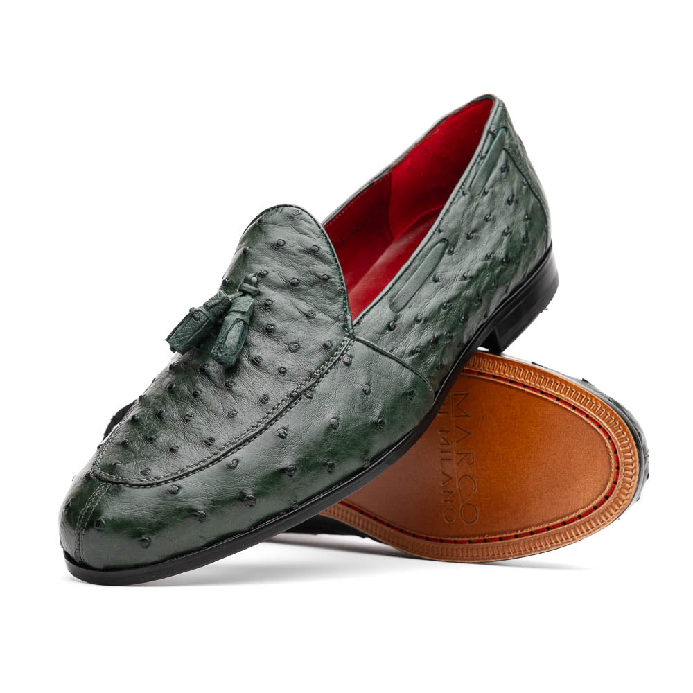 Marco Di Milano Aubiere Green Ostrich Quill Tassel Loafers