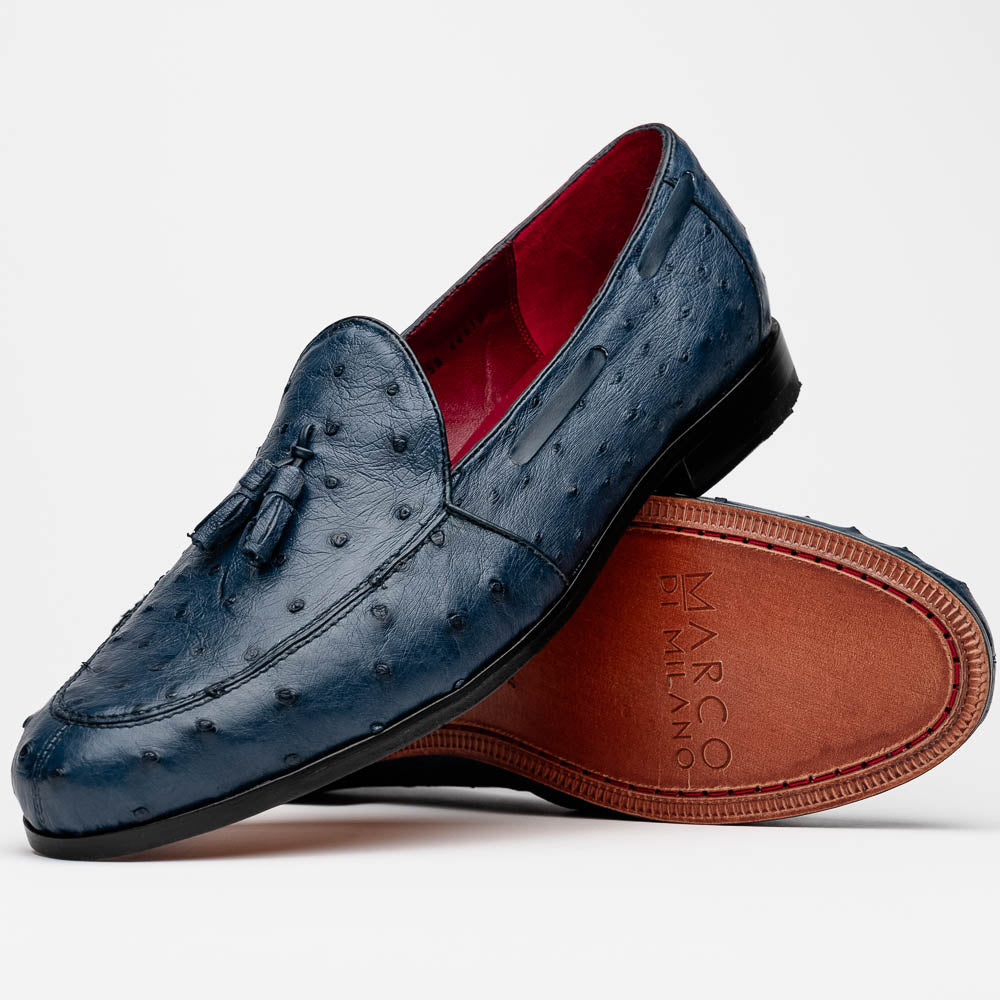 Marco Di Milano Aubiere Navy Ostrich Quill Tassel Loafers