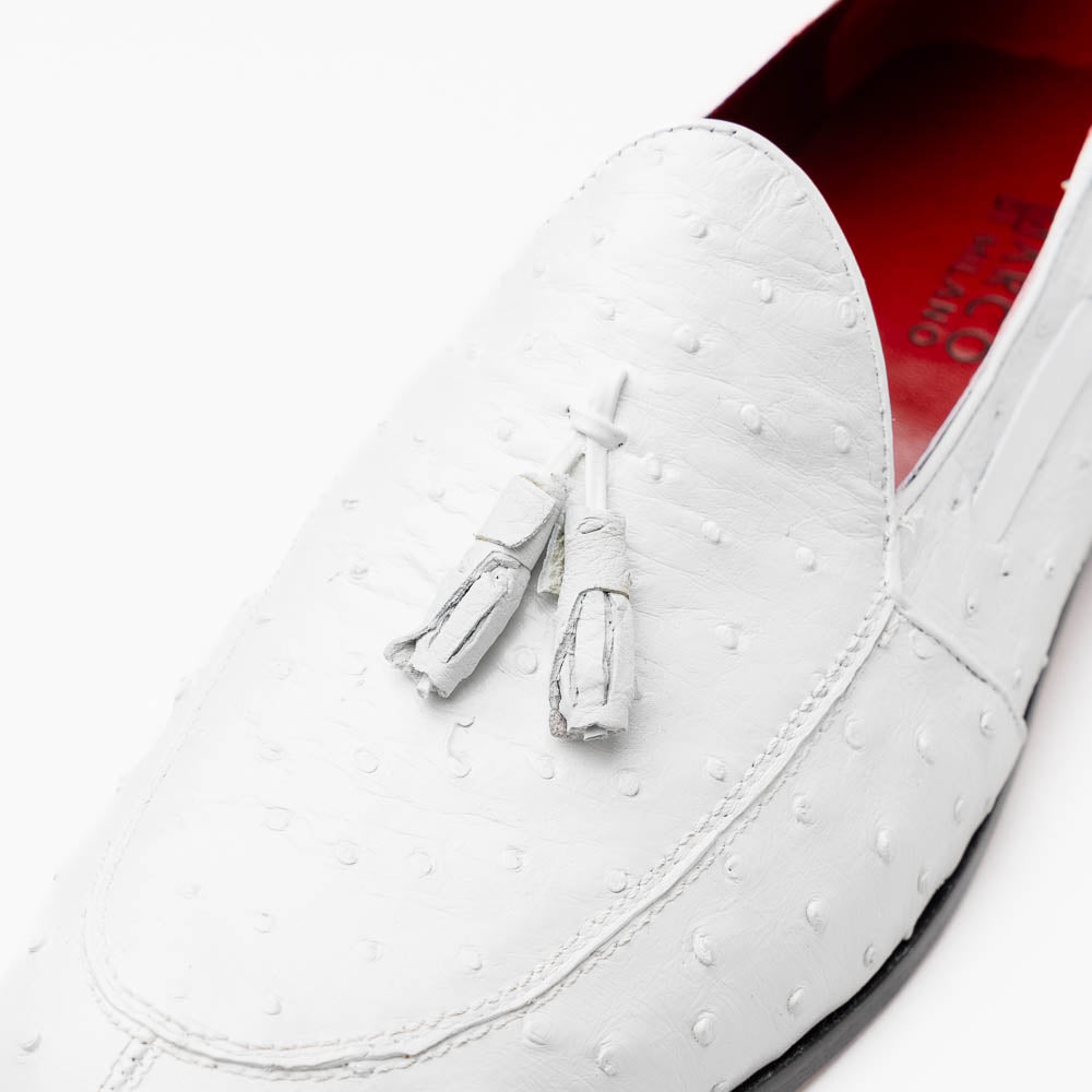 Marco Di Milano Aubiere White Ostrich Quill Tassel Loafers