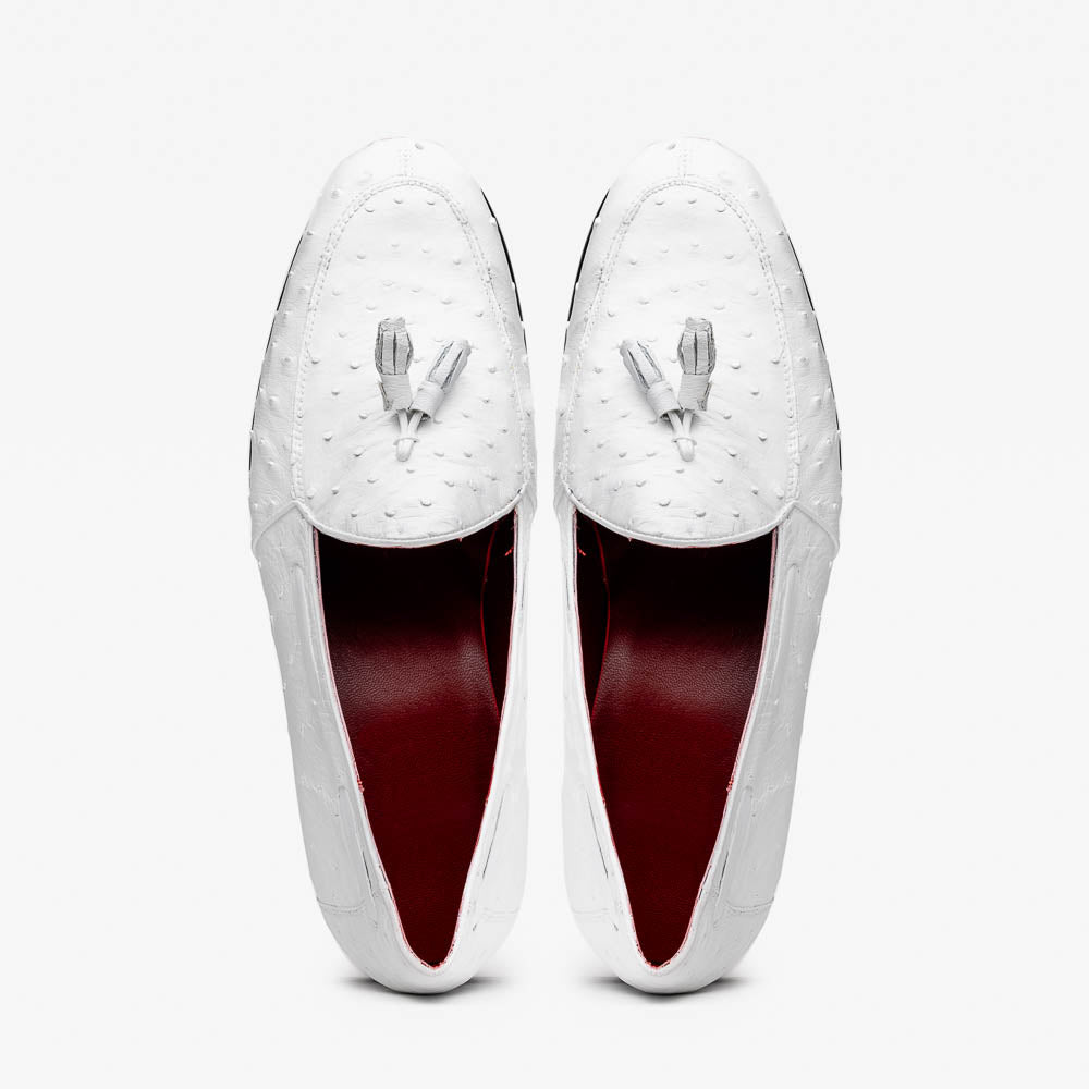 Marco Di Milano Aubiere White Ostrich Quill Tassel Loafers