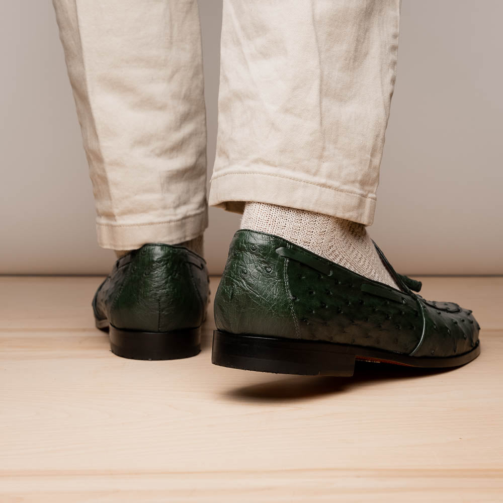 Marco Di Milano Aubiere Green Ostrich Quill Tassel Loafers