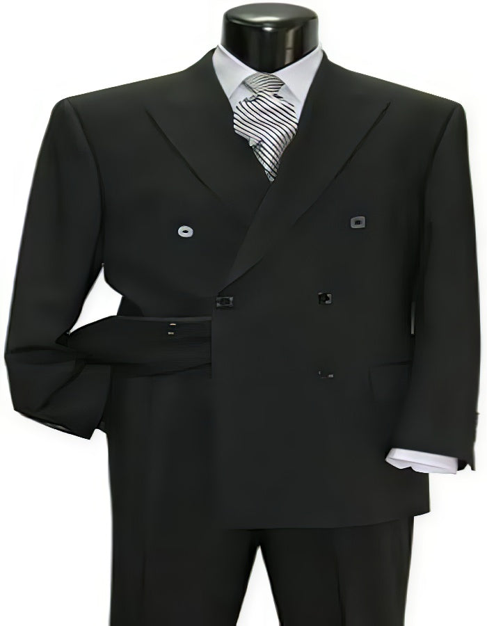 Brand New Solid Black Double Breasted Suits 100% Wool Fabric Super 150s Wide Suits Side Vent (pleated or Flat Front Pants)