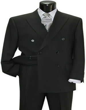 Brand New Solid Black Double Breasted Suits 100% Wool Fabric Super 150s Wide Suits Side Vent (pleated or Flat Front Pants)