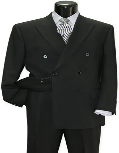 Brand New Solid Black Double Breasted Suits 100% Wool Fabric Super 150s Wide Suits Side Vent (pleated or Flat Front Pants)