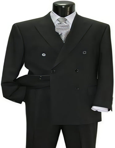 Brand New Solid Black Double Breasted Suits 100% Wool Fabric Super 150s Wide Suits Side Vent (pleated or Flat Front Pants)
