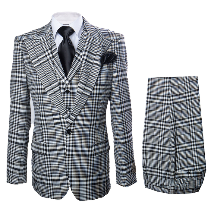 Suits With Baggy Pleated Pants - Wide Leg Pants 100% Wool - Classic Fit in One Button 3 Piece Suit by Rossiman
