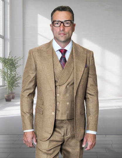 Statement Men's 3 Piece 100% Wool Modern Fit Suit - Peak Lapel