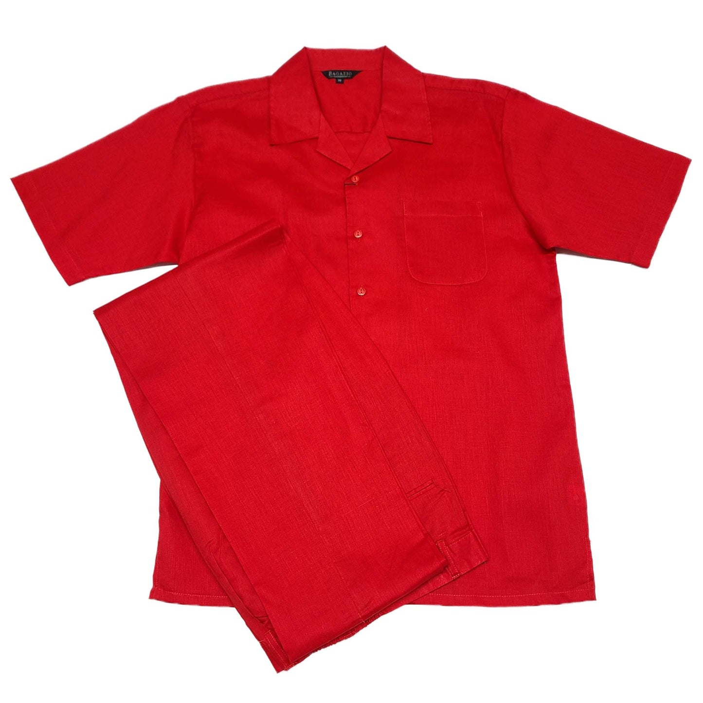 Mens Red Linen Shirt and Pants Casual Outfit Set