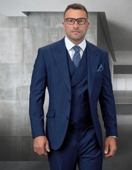 Mens Gangster Pinstripe 2 Button Double Breasted Vest Suit in Grey