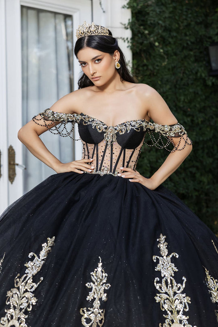Plus Size Ball Gown in Black/Gold | Formal Quinceanera Dress by LK267