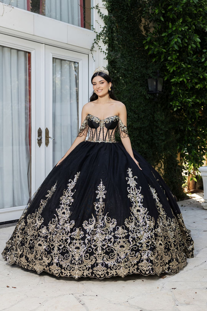 Plus Size Ball Gown in Black/Gold | Formal Quinceanera Dress by LK267
