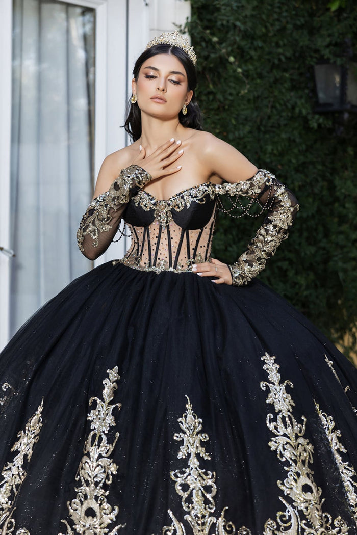 Plus Size Ball Gown in Black/Gold | Formal Quinceanera Dress by LK267