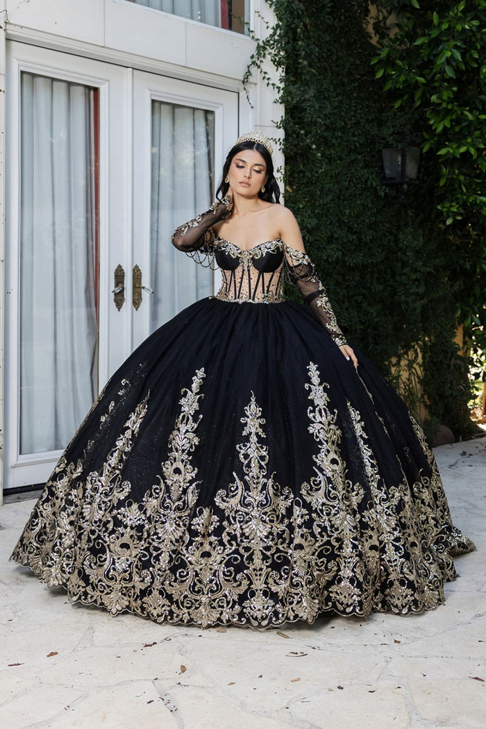 Plus Size Ball Gown in Black/Gold | Formal Quinceanera Dress by LK267
