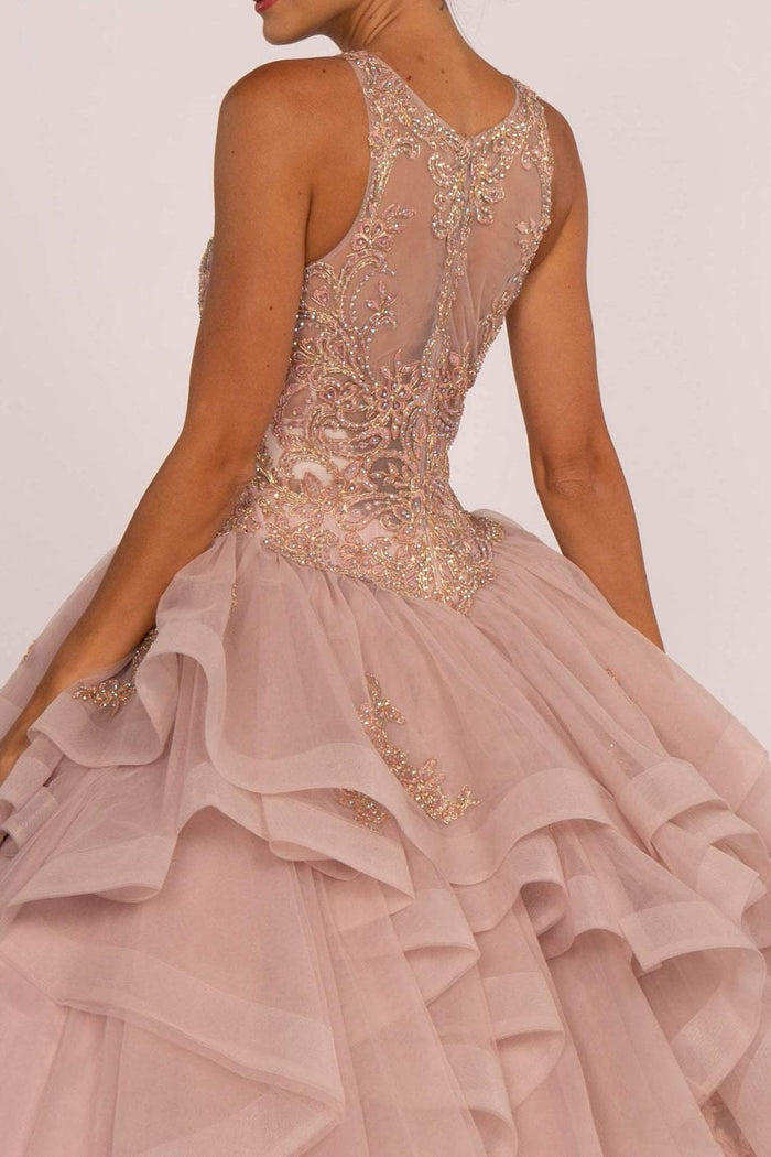 Beaded Illusion Ball Gown With Layered Skirt by Elizabeth K GL2513