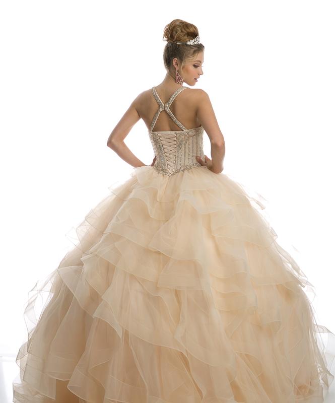 Juliet 1423 Beaded Illusion Sweetheart Tulle Quinceanera Ball Gown with Ruffled Skirt