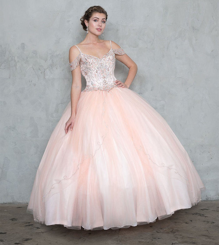 Beaded Long Cold Shoulder Dress with A-Line Skirt: Calla KY78011