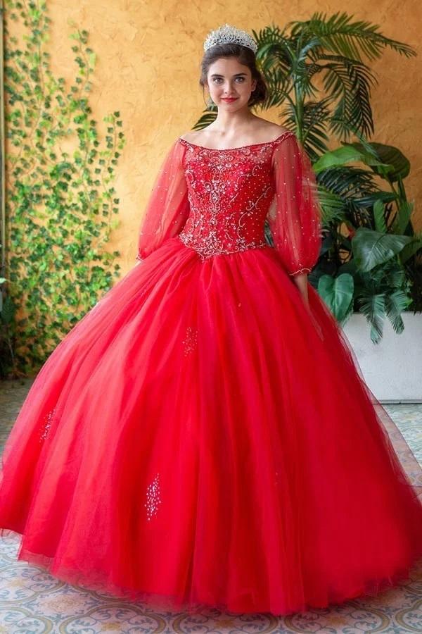 Beaded Long Sleeve Quinceanera Dress by Calla KY-71289