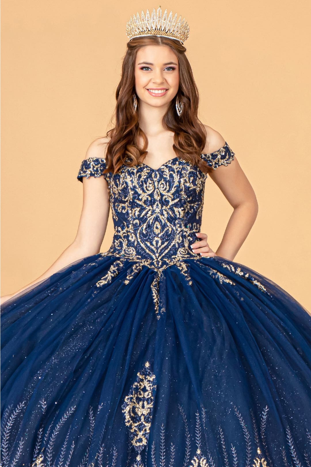 Navy & Gold Quinceanera Gown by Elizabeth K GL3079