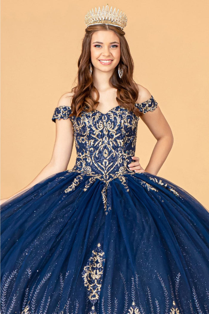 Navy & Gold Quinceanera Gown by Elizabeth K GL3079
