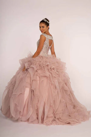 Beaded Sleeveless Ball Gown with Ruffled Skirt by Elizabeth K GL2514 - Quinceanera Dresses