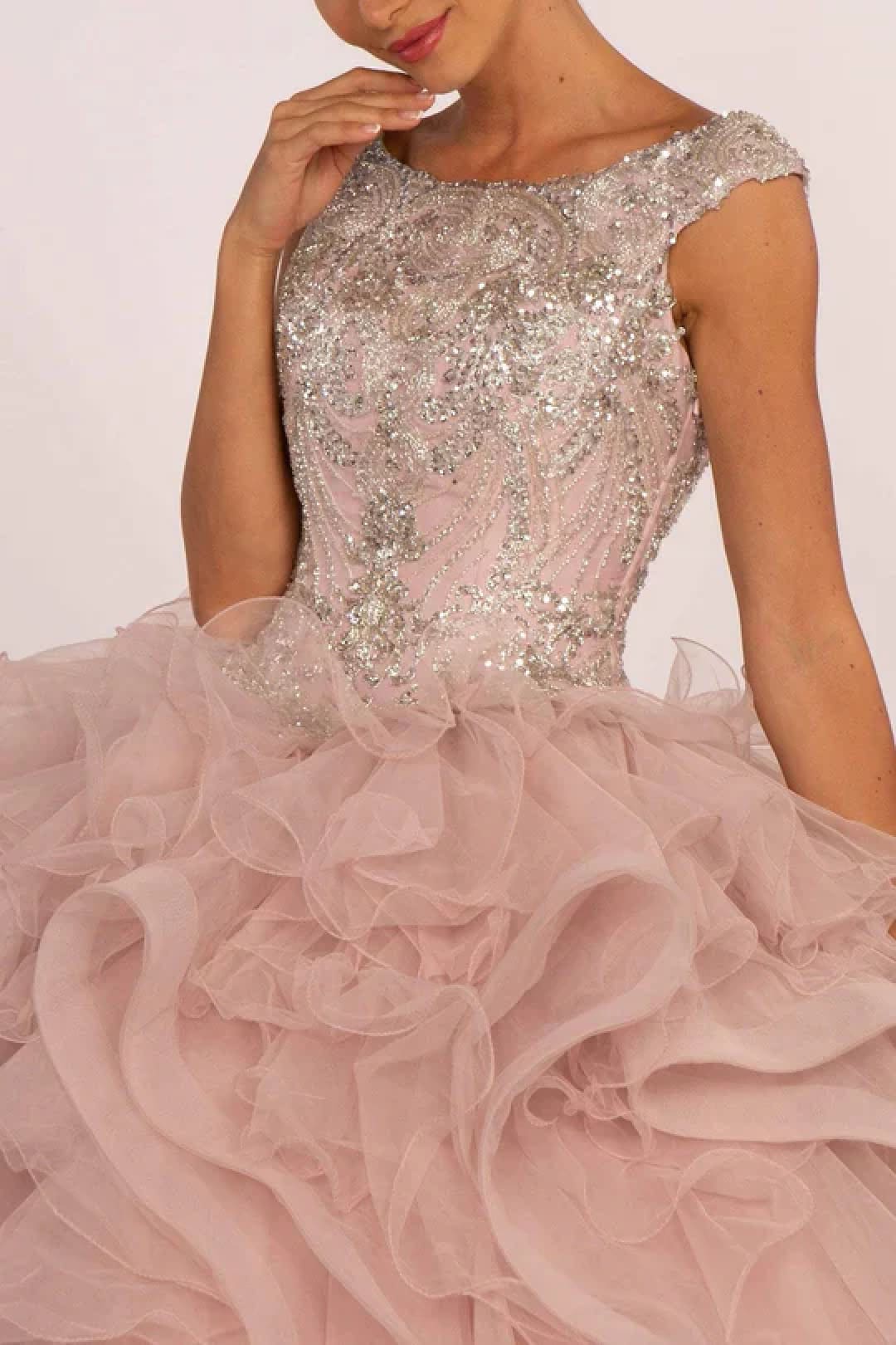 Beaded Sleeveless Ball Gown with Ruffled Skirt by Elizabeth K GL2514 - Quinceanera Dresses