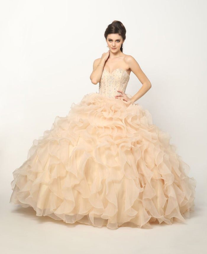 Juliet 1418 Beaded Sweetheart Organza Quinceanera Ball Gown