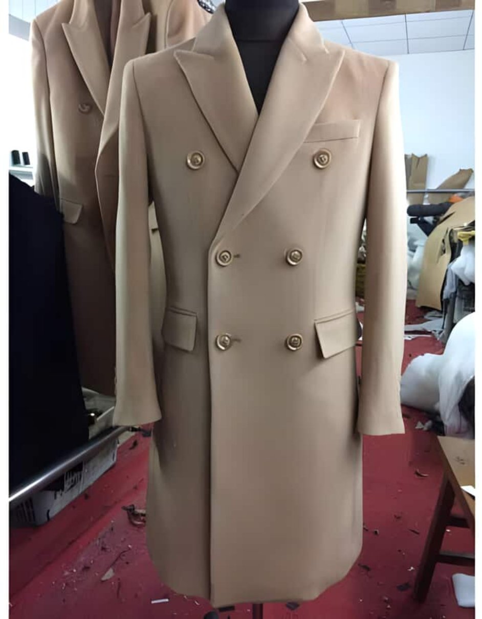 Men s Wool And Cashmere Double Breasted Long Overcoat Beige Camel Th