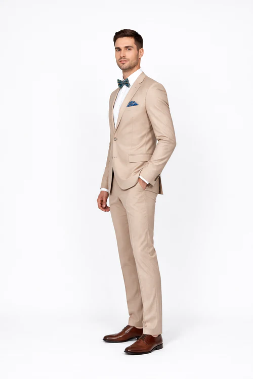 Men's Slim Fit Suit - Fitted Suit - Skinny Suit Men's BeigeRossiman Rossi Suit