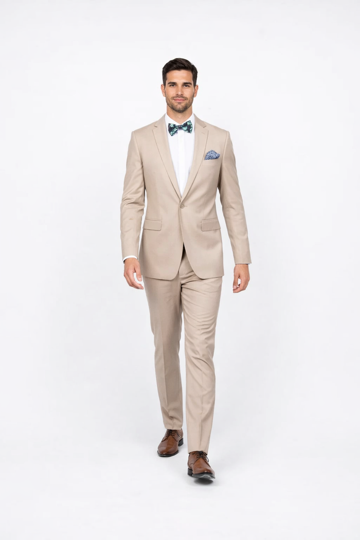 Beige Slim Fit Suit for Men by Rossiman Rossi ?? Tailored Skinny Fit Formal Suit