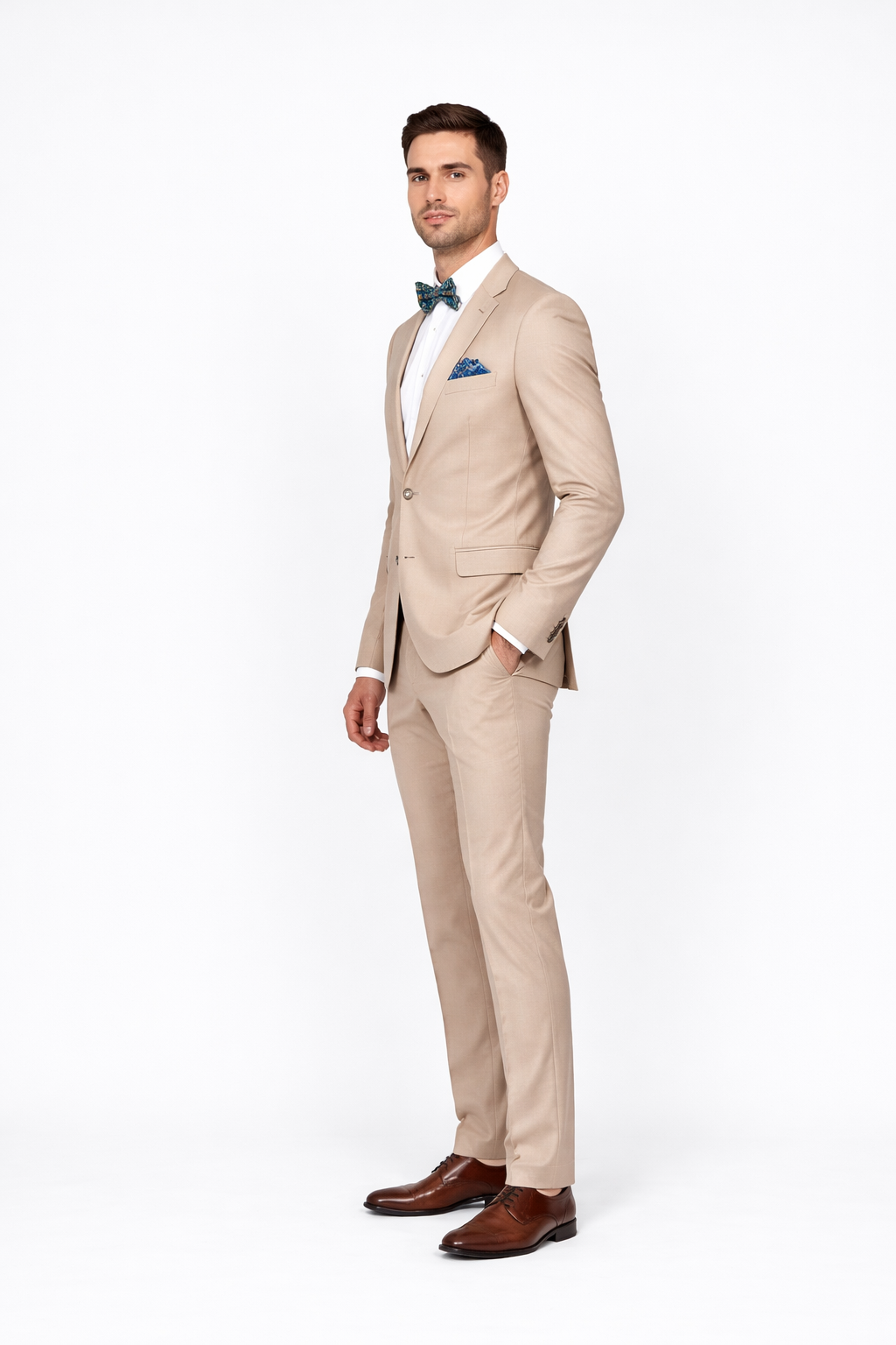 Beige Slim Fit Suit for Men by Rossiman Rossi ?? Tailored Skinny Fit Formal Suit