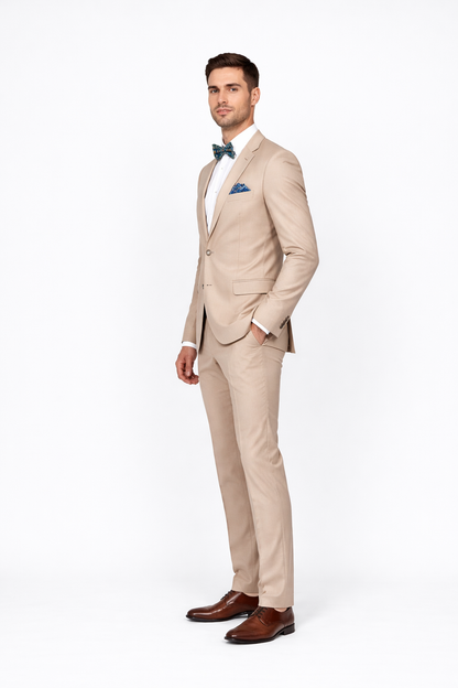 Beige Slim Fit Suit for Men by Rossiman Rossi ?? Tailored Skinny Fit Formal Suit