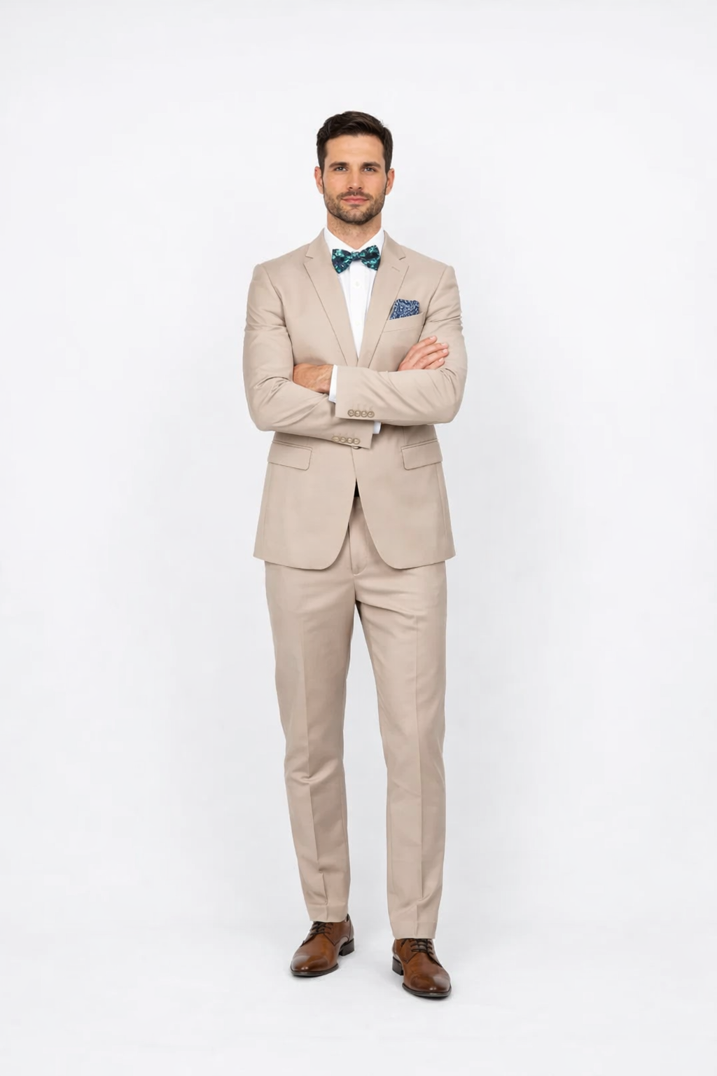 Beige Slim Fit Suit for Men by Rossiman Rossi ?? Tailored Skinny Fit Formal Suit