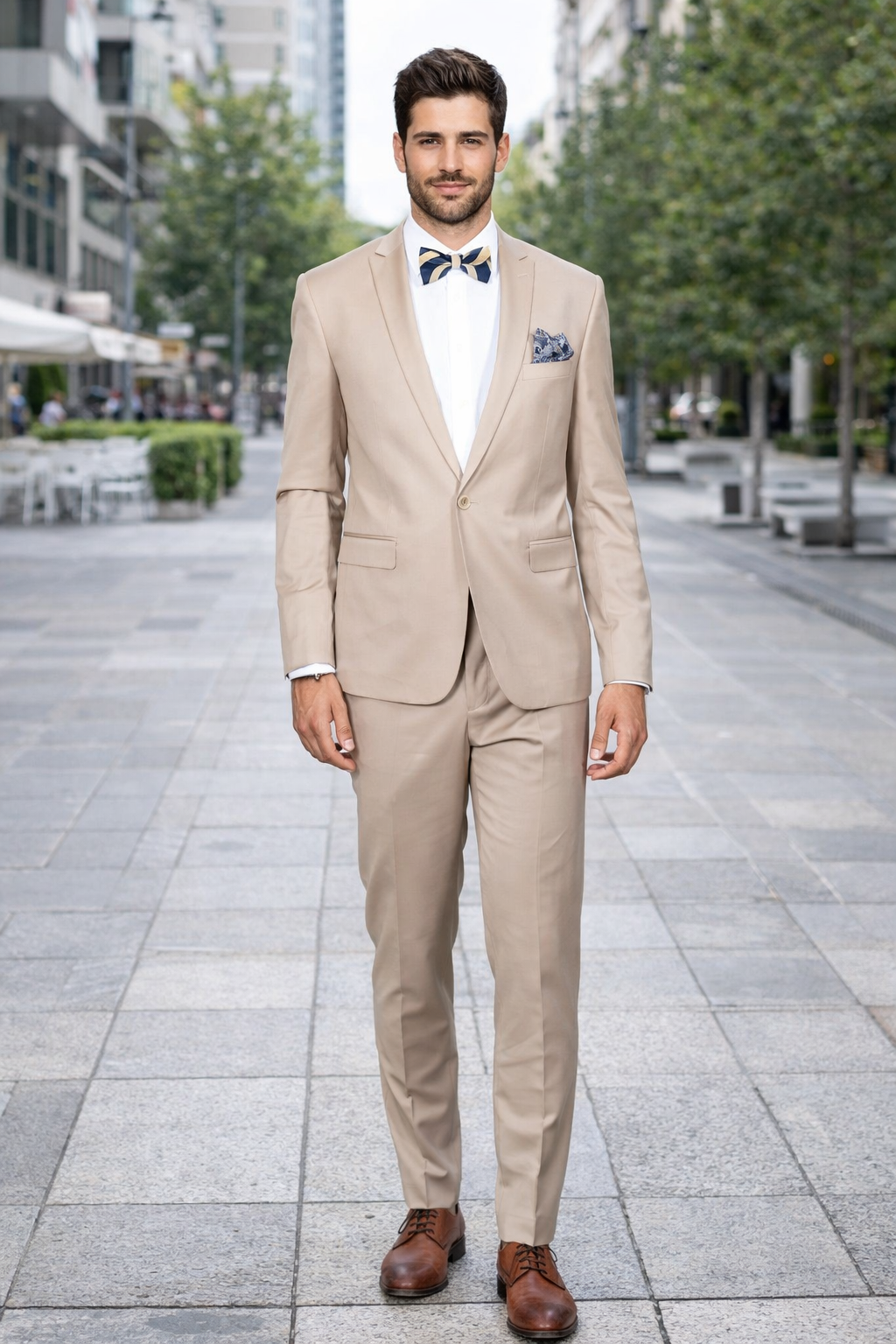 Beige Slim Fit Suit for Men by Rossiman Rossi ?? Tailored Skinny Fit Formal Suit