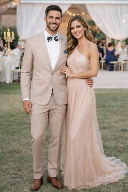 Beige Slim Fit Suit for Men by Rossiman Rossi ?? Tailored Skinny Fit Formal Suit