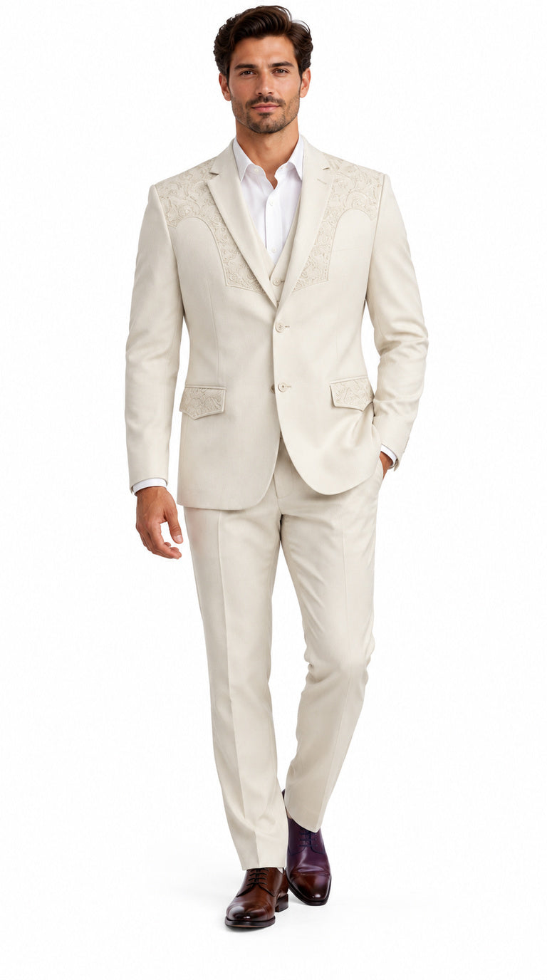 Men's Suede Cowboy Blazer Ultra Slim Fit LAM-516 in Color Beige
