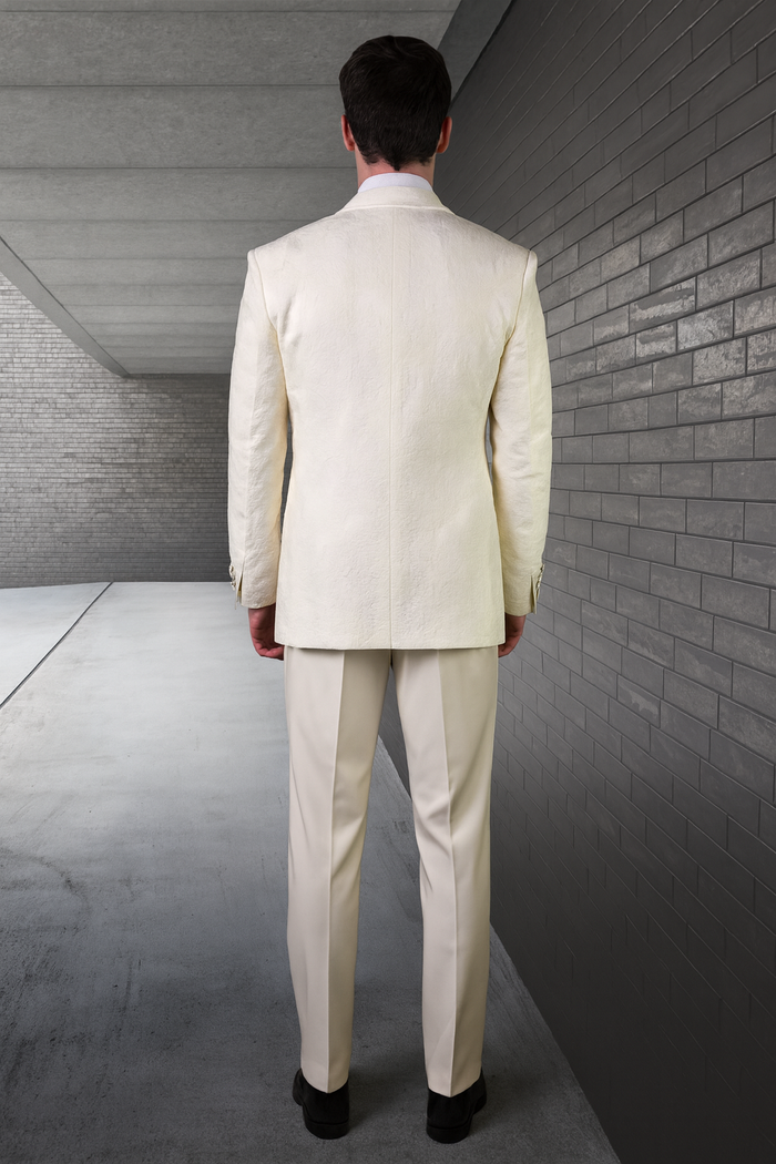 Mens One Button Peak Lapel Paisley Tuxedo in Ivory