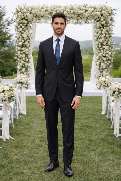 Bertolini 3Pc Wool & Silk Solid Black Suit