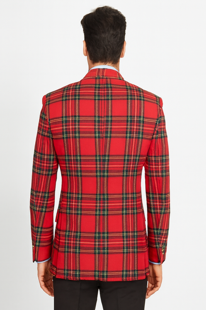 Big and Tall Plait Sport Coat - Windowpane Checkered Scottish English Pattern Party Blazers Color Green and Blue Tartan