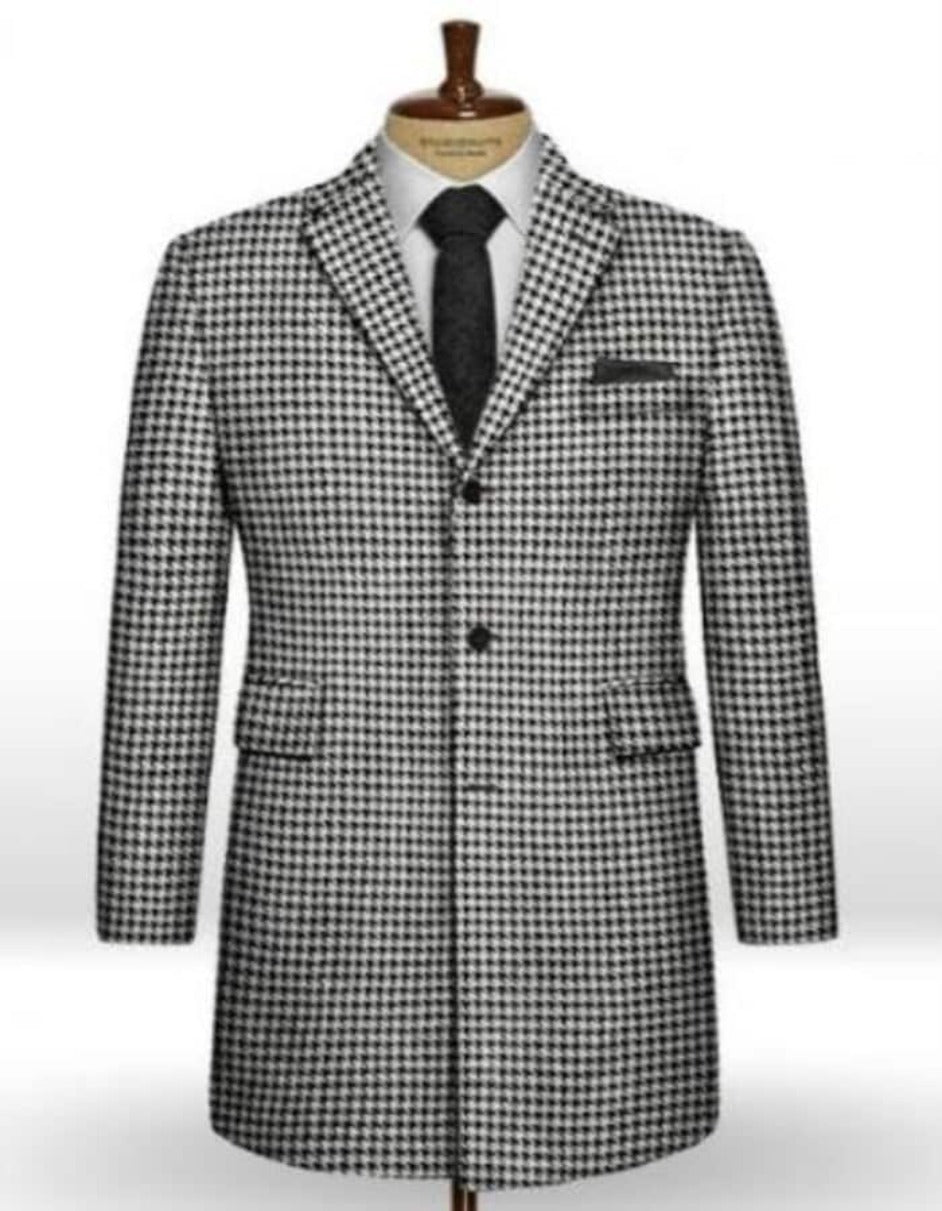 Big Houndstooth BW Tweed Overcoat - Mens Topcoat